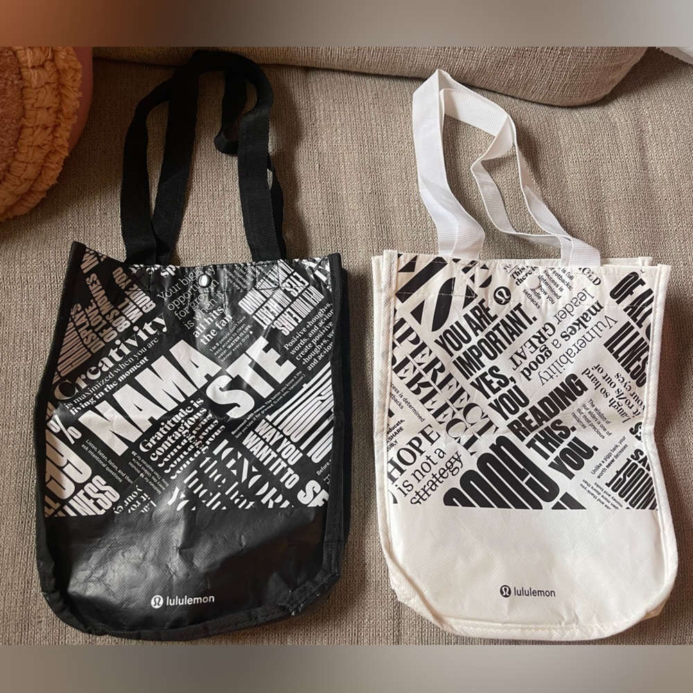 Two Small Lululemon Reusable Bags in Black and White!